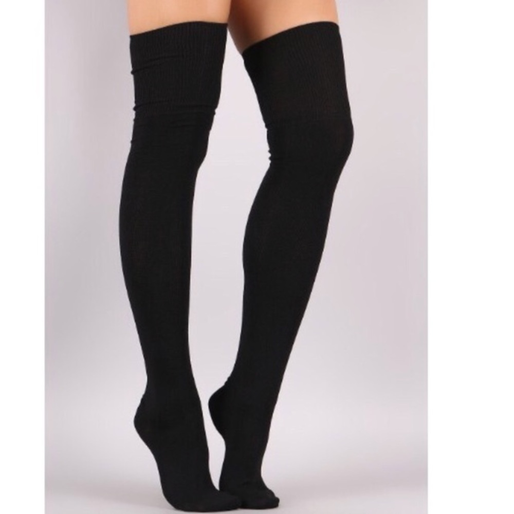 Black ribbed thigh highs